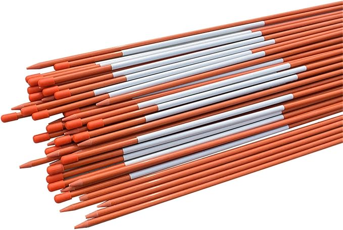 50-Pack 48Inch Driveway Markers Snow Stakes 5/16Inch Diameter Orange Reflective Markers Fiberglass Poles with Reflective Tape for Easy Visibility at Night