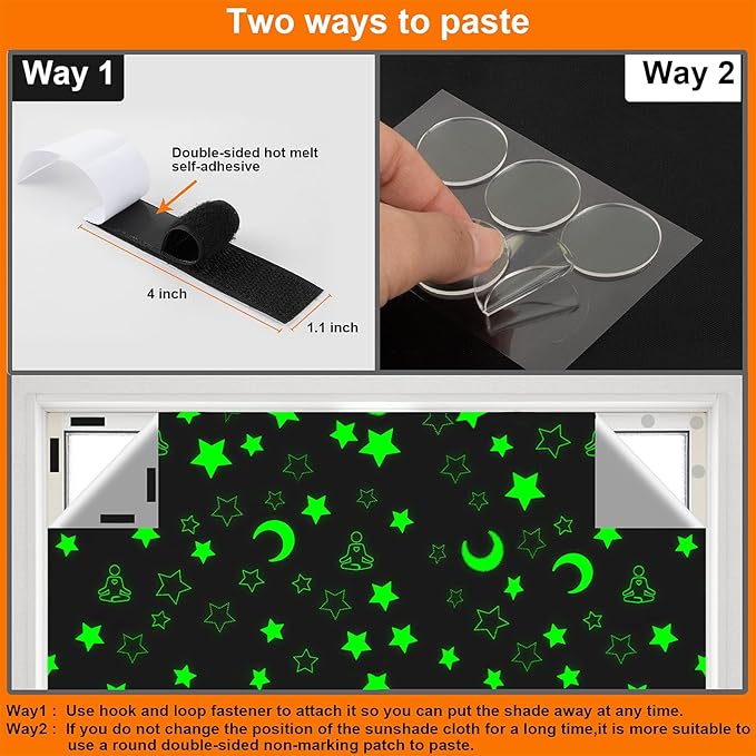 100% Upgraded Blackout Curtains, 98"x57" Portable DIY Blinds, No Drill Travel Blackout Blinds Sunblock Window Cover Black Out Curtains for Bedroom, Nursery, Travel, Touring Car (Star & Moon)