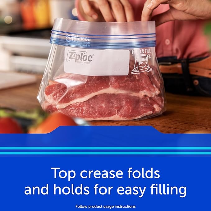 Ziploc Gallon Food Storage Freezer Bags, New Stay Open Design with Stand-Up Bottom, Easy to Fill, 28 Count