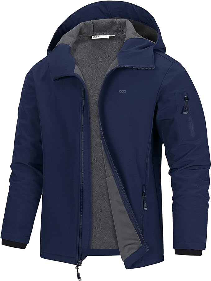 33,000ft Men's Hooded Softshell Jacket Waterproof Lightweight Insulated Windbreaker Fleece Lined Rain Shell Jacket
