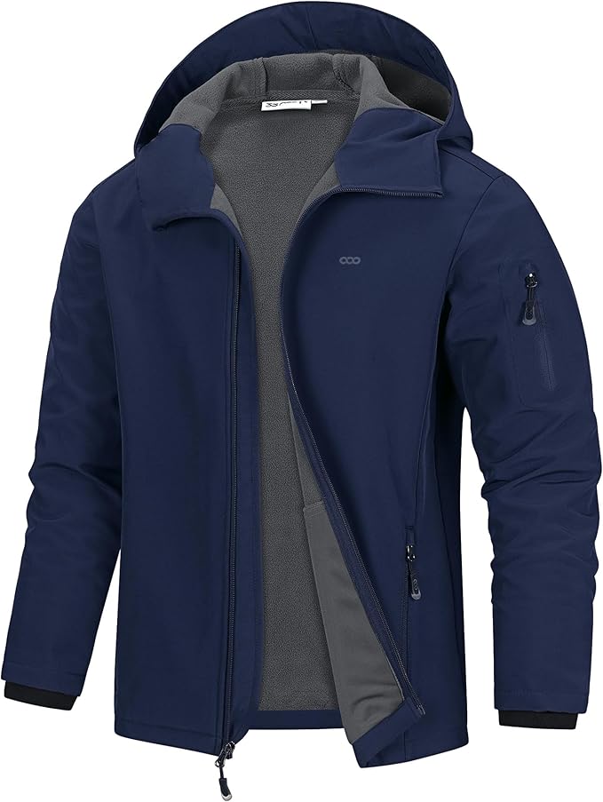 33,000ft Men's Hooded Softshell Jacket Waterproof Lightweight Insulated Windbreaker Fleece Lined Rain Shell Jacket