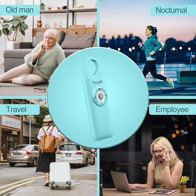 Thopeb® Personal Safety Alarm for Women – 130dB Loud Emergency Siren & SOS Strobe LED Light – Self Defense Keychain, College Dorm Room Essentials for Girls (Aqua)