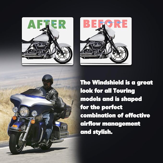 8 inch Smoke Windshield Windscreen for 1994-2013 Harley Davidson Touring Street Glide Electra Glide/Ultra Limited/Tri Glide FLHT FLHX FLHXS FLHTK
