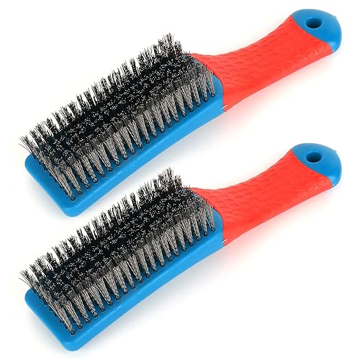2 Pack Wire Brushes for Cleaning-Heavy Duty Stainless Steel Wire Scratch Brush for Metal Rust Cleaning,Paint Scrubbing with Rubber Covered Handle (2)