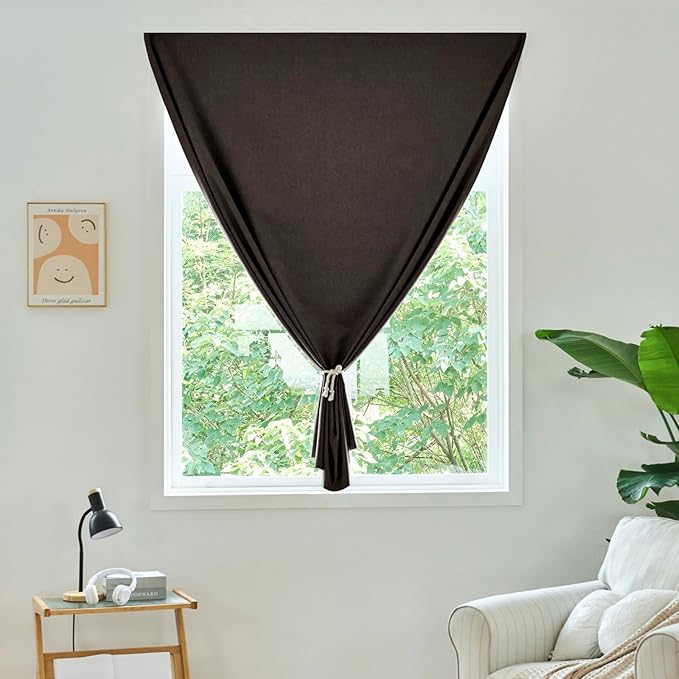 JILROIN Self Adhesive Curtains,100% Blackout Window Cover,No Drilling,Easy to Install,Provides Privacy Protection for Bedrooms (Dark Coffee - W35 × L80 in)