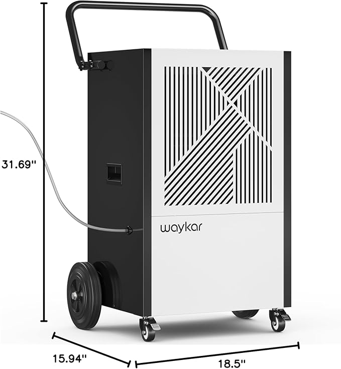 Waykar 216 Pints Commercial Dehumidifier with Pump, Drain Hose and Washable Filter Space up to 8500 Sq. Ft, for Basements, Industrial or Commercial Spaces and Flood Restoration - 5 Years Warranty