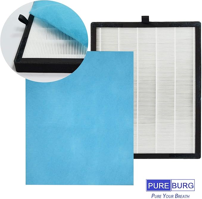 PUREBURG Replacement Filter Compatible with Mooka KJ203F, Elechomes KJ203F-142 Air Purifiers, 2-Pack H13 HEPA 4 Activated Carbon Pre-Filters 4-Stage Filtration