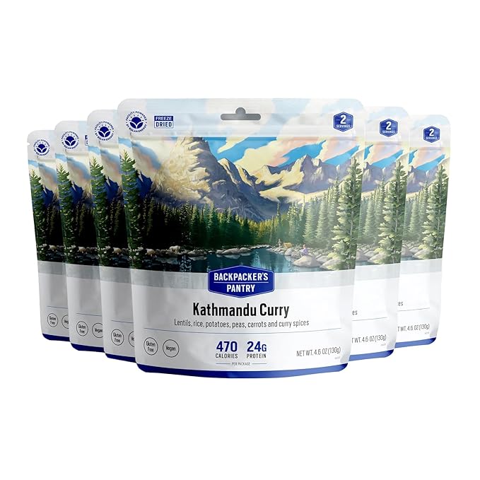 Backpacker's Pantry Kathmandu Curry - Freeze Dried Backpacking & Camping Food - Emergency Food - 24 Grams of Protein, Vegan, Gluten-Free - 6 Count