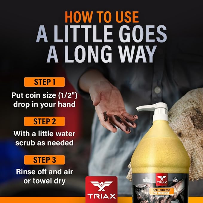 TRIAX Scrubinator - Heavy Duty Hand Scrub and Cleaner - Removes Tough Grease, Dirt, Grime, and Odors - No Toxic Solvents or Harsh Chemicals - Moisturizers to Protect Skin (1 Gallon)
