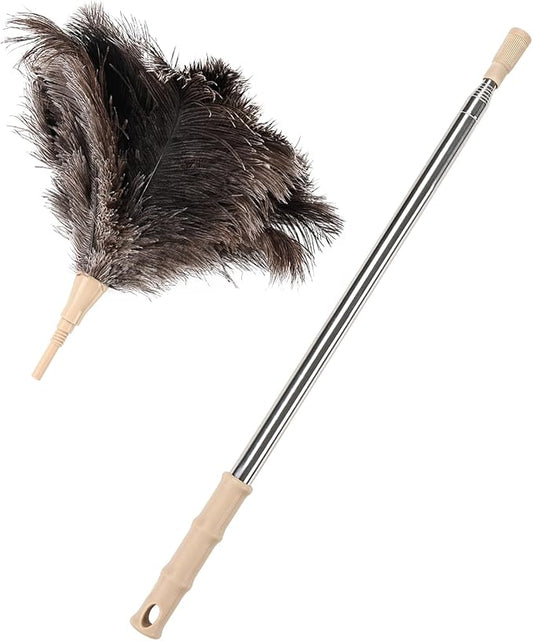 Ostrich Feather Duster 27-94Inch Retractable Fluffy Natural Detachable Ostrich Feather Duster Used for Household Cleaning and High-Altitude Cleaning (1PCS)