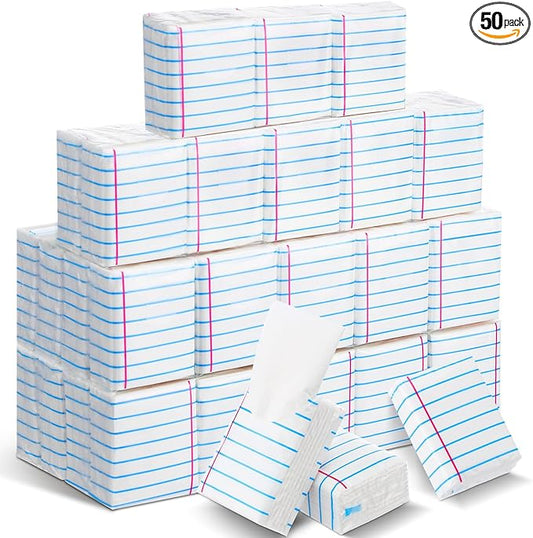 Ctosree 50 Pack Classroom School Pocket Tissues Travel Packs Bulk 500 Sheet Small Notebook Tissues Pocket Packs 3 Ply Mini Travel Size Individual for Student Teacher (Classic)