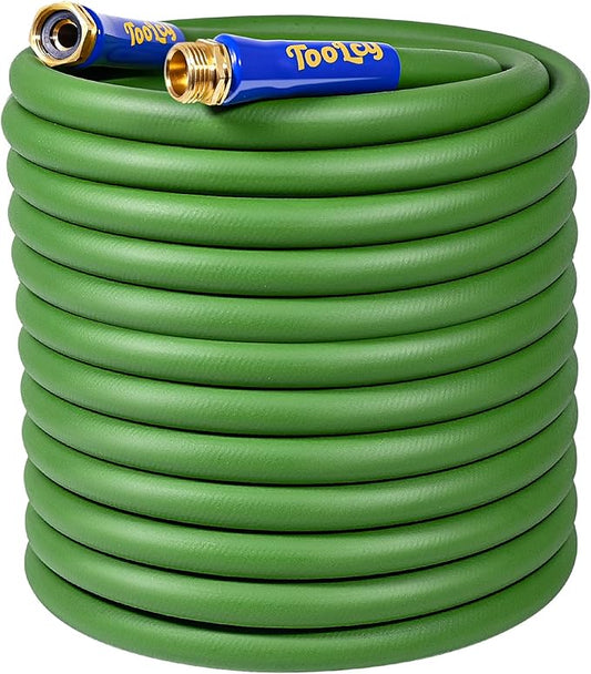 TOOLCY Garden Hose 100 ft x 5/8", Heavy Duty Water Hose, Lightweight, All-weather, Durable Hose with Swivel & Solid Brass Male to Female Fittings,Green