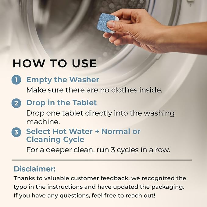 Washing Machine Cleaner Tablets – Deep Clean Washer Descale, Laundry Tub Cleaning Solution, Smell Fresh, Eliminates Buildup & Dirt, For Front & Top Load Washers, Easy-to-Use, 24 Pack, unscented