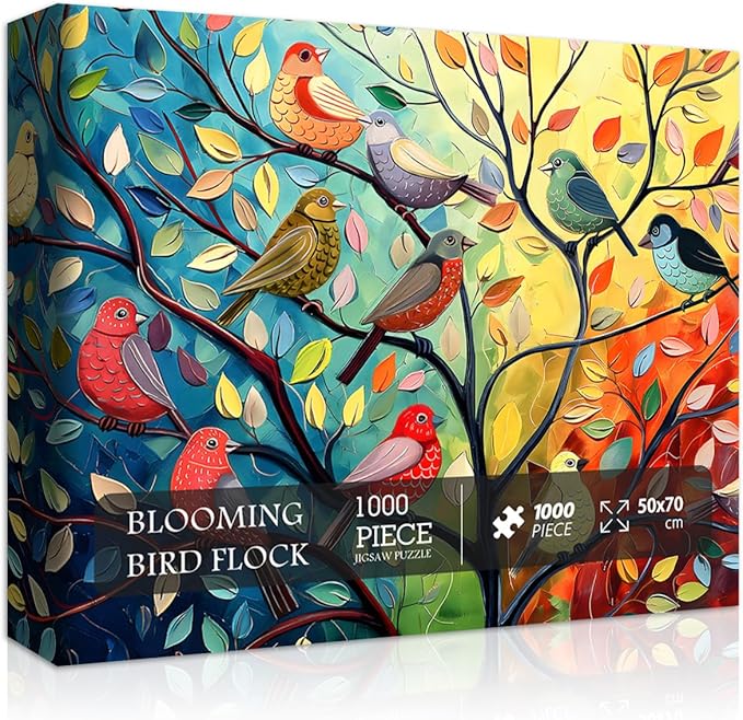 Bird Puzzles for Adults 1000 Pieces, PICKFORU Bird Tree of Life Puzzle Art Painting, Colorful Gradient Puzzle Animals, Hard Difficult Challenging Jigsaw Puzzle