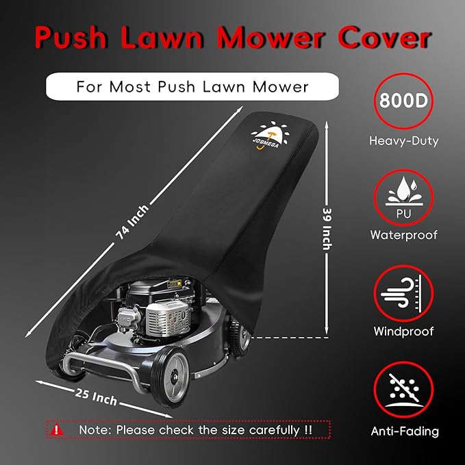 Push Lawn Mower Cover | 800D Heavy Duty Oxford | Double Needle Stitching | PU Waterproof | Back Seam Tape | Outdoor Windproof | Adjustable Webbing Buckle | Bottom Elastic Band | (Push)