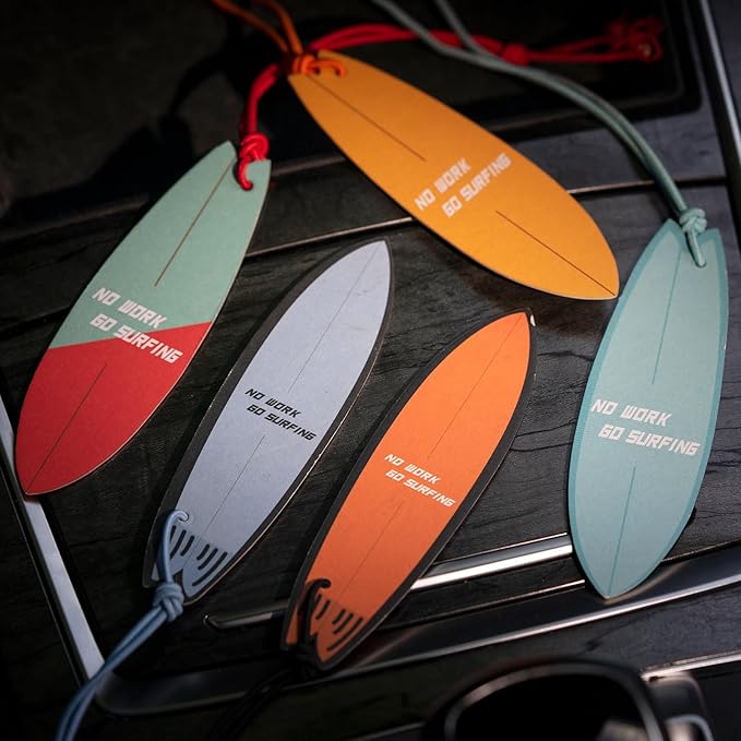 THEDOTS Series 15 Pack Frosted Ebony Surfboard Hanging Car Air Fresheners, Detachable Message Cards with Surfing Art, Long-lasting Scent for Car & Home