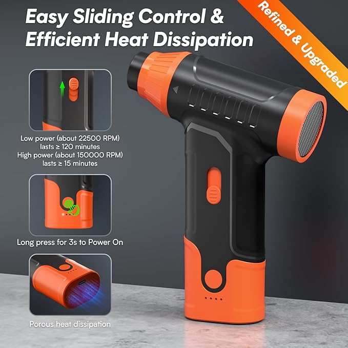 Electric Air Duster for PC - Compressed Air Duster for Keyboard Cleaning, 110,000 RPM Rechargeable Mini Blower for Computer (Orange)