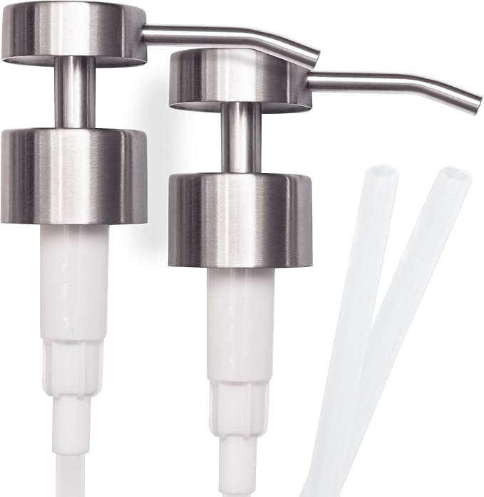 Elegant Flat Top Stainless Steel Soap and Lotion Dispenser Pumps (Brushed Nickel, 2 Pack)