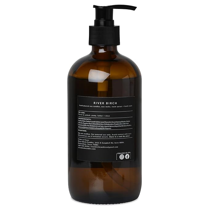 River Birch Pumpkin Spice Scented Natural Hand Soap -Handmade Soap -Moisturizing Hand Wash with Amber Glass Dispenser - Luxury Scented Hydrating Hand Soap - Vegan and Non-Toxic -16 Fl Oz