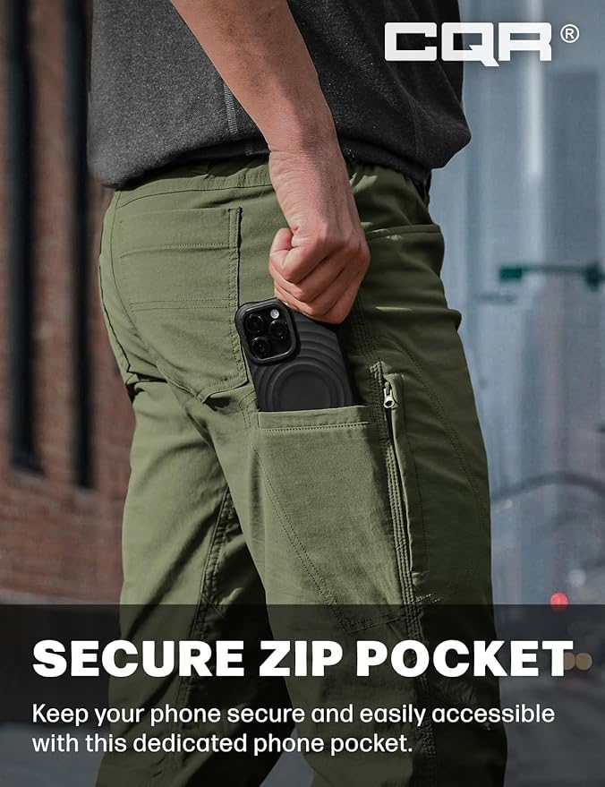 CQR Men's Winter Fleece Lined Pants, Water-Resistant Outdoor Stretch Work Pants, Windproof Casual Pants with Pockets