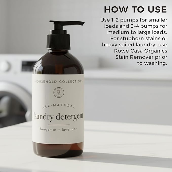 Rowe Casa Organics Bergamot and Lavender Laundry Detergent Liquid – Natural Liquid Washing Detergent with Floral, Sweet, and Fresh Scent – 16 Oz Pump Bottle