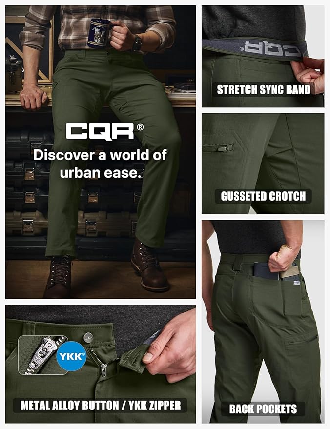 CQR Men's Vent Stretch Pants, Quick Dry Lightweight Casual Cargo Pants, Water Resistant Straight-Fit Utility Work Pants