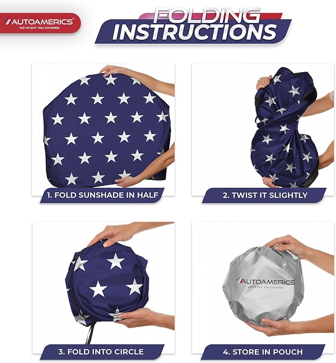 Autoamerics 1-Piece Windshield Sun Shade American Stars Flag USA Patriotic Design - Foldable Car Front Window Sunshade for Sedans SUV Truck - Blocks Max UV Rays and Keeps Your Vehicle Cool - Small