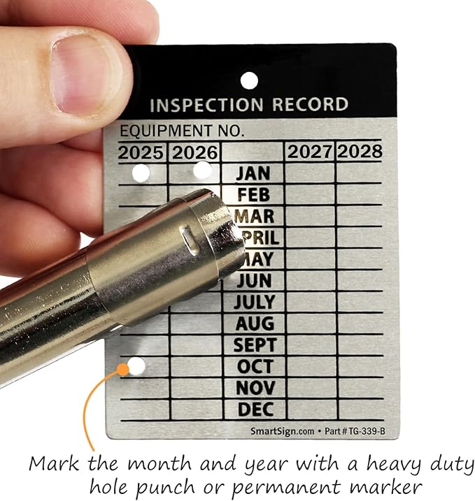 SmartSign Inspection Record Tags, 4-Year Maintenance Write-On Tags, 3 x 2.25 inch, 20 mil Thick Heavy Duty Aluminum, Pack of 10