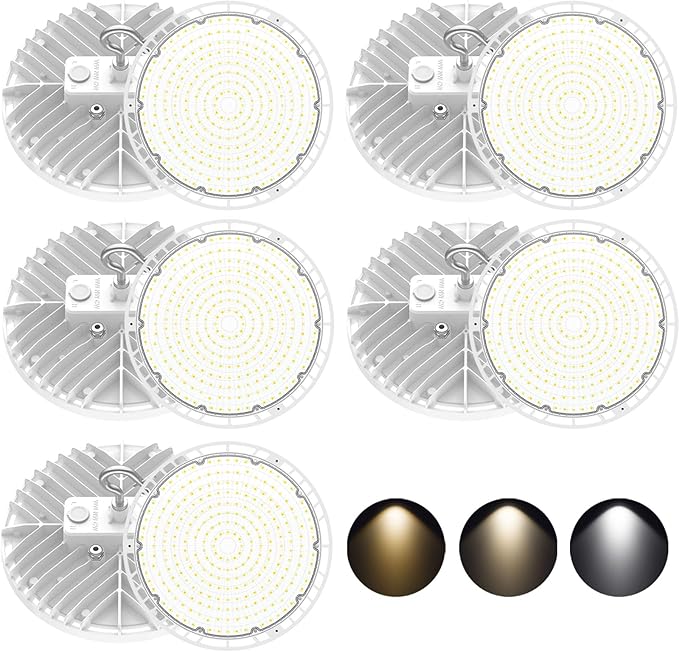 10 Pack High Bay LED Lights ETL DLC Listed Adjustable 150W/120W/90W 4500K/5000K/5700K Dimmable UFO LED Shop Light for Gym Factory Warehouse
