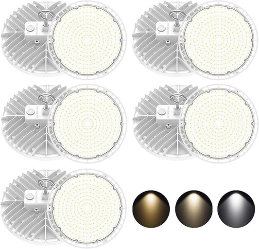 10 Pack High Bay LED Lights ETL DLC Listed Adjustable 150W/120W/90W 4500K/5000K/5700K Dimmable UFO LED Shop Light for Gym Factory Warehouse