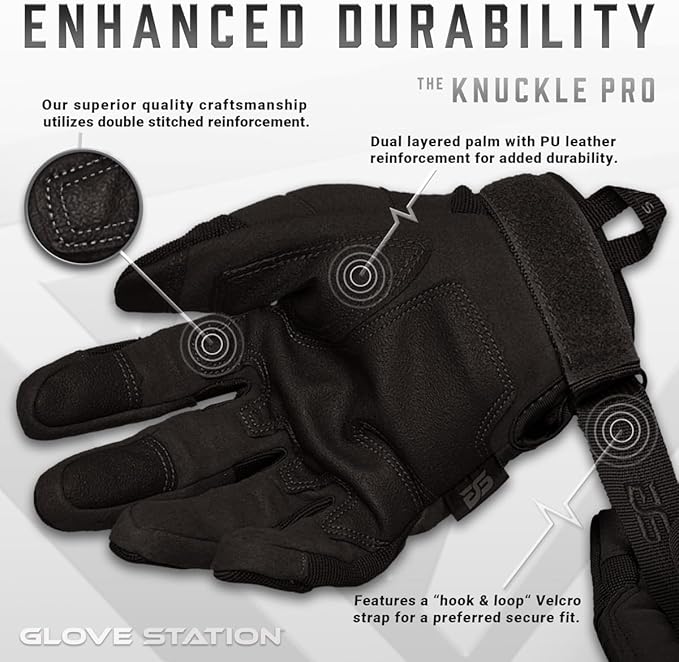 Glove Station Tactical Gloves for Men – Touchscreen Utility Gear with Hard Knuckle Protection Used in Motorcycle, Airsoft, Combat, Police, Shooting & Outdoor Work
