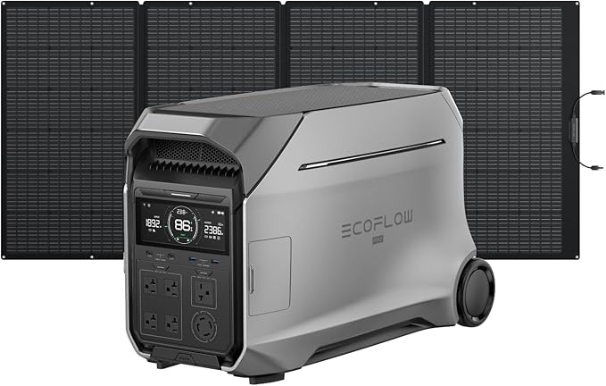 EF ECOFLOW Power Station 4096Wh DELTA Pro 3 with 400W Portable Solar Panel, 120/240V 4000W AC Output, Solar Generator for Home Use, Camping Accessories, Emergencies, Power Outages, RVs