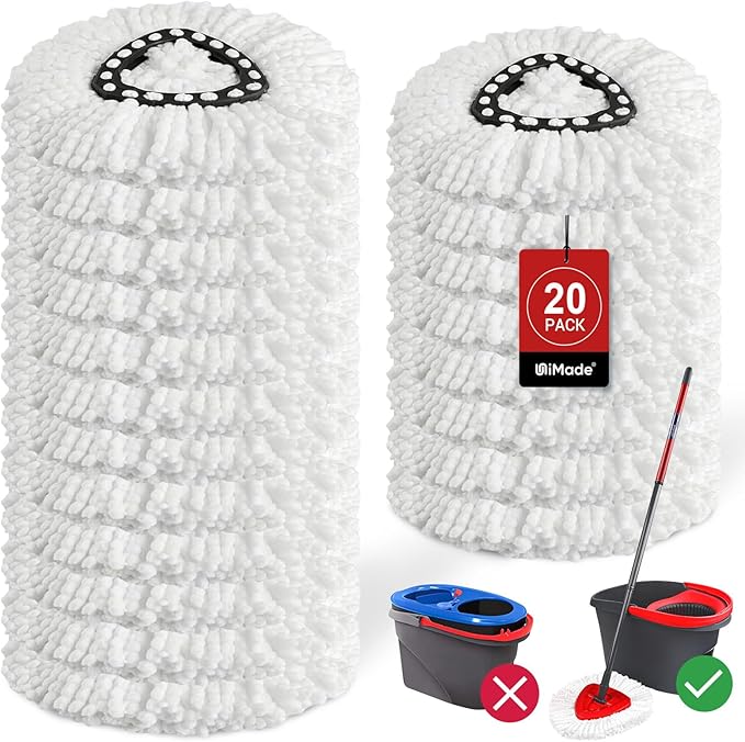 20 Pack Mop Heads Replacements for O-Cedar EasyWring Spin System, Microfiber Spin Head Mop Refills Bulk, Deep Clean, Machine Washable Mop Replacement Heads for Home and Commercial