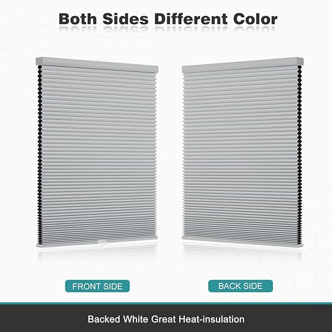 Changshade Cordless Cellular Shades, Blackout Honeycomb Shades for Windows, Pull Down Pleated Blinds, Easy to Install for Indoor Windows and French Doors,62" W x 72" H, Grey