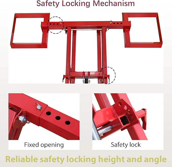 Lawn Mower Lift Jack 500LBS Capacity Hydraulic Cylinder Adjustable Height, Heavy Duty Zero Turn Mower Lift with Safety Lock & Wheels for Tractors, Atvs, & Lawnmower