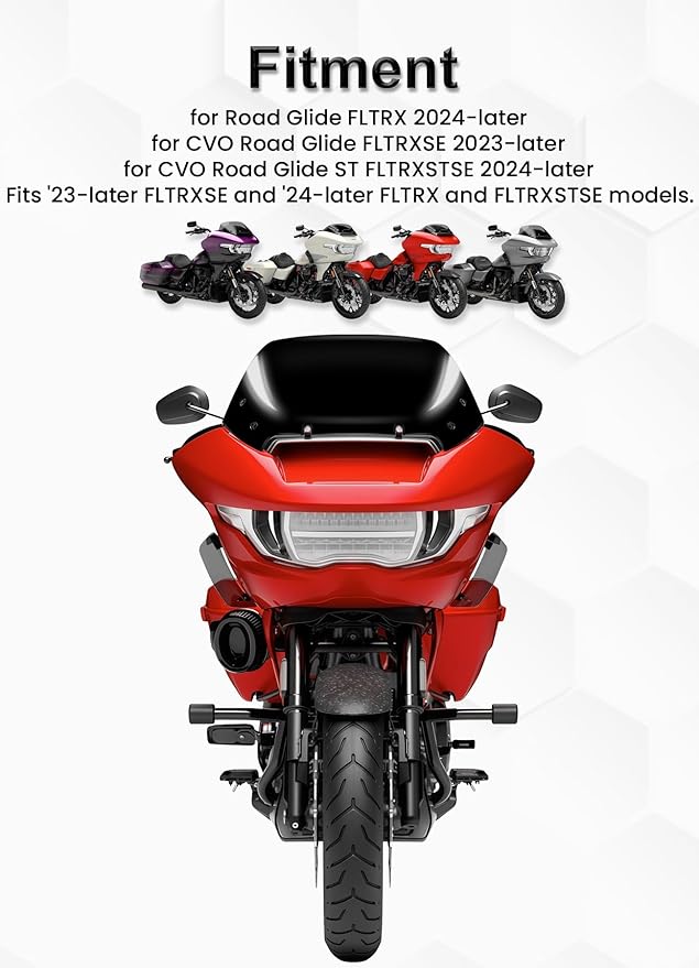 10" Wave Windshield Windscreen Wind Splitter Compatible with Harley Davidson Touring CVO Road Glide FLTRXSE 2023-up,CVO Road Glide ST FLTRXSTSE 2024-up,Road Glide FLTRX 2024-up (Black)