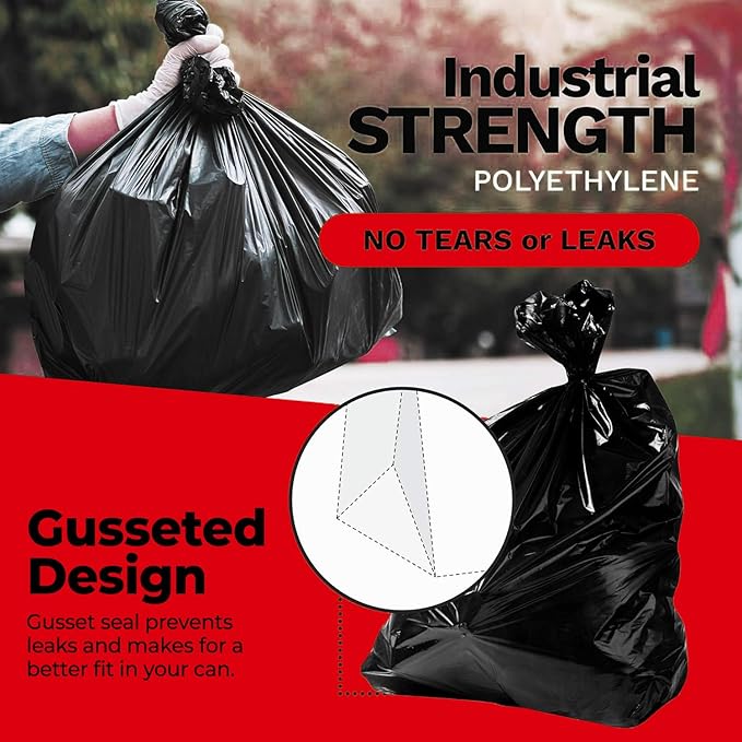 ToughBag 55-60 Gallon Heavy Duty Trash Bags - 150 Count, Large Black Garbage Bags - Made in USA