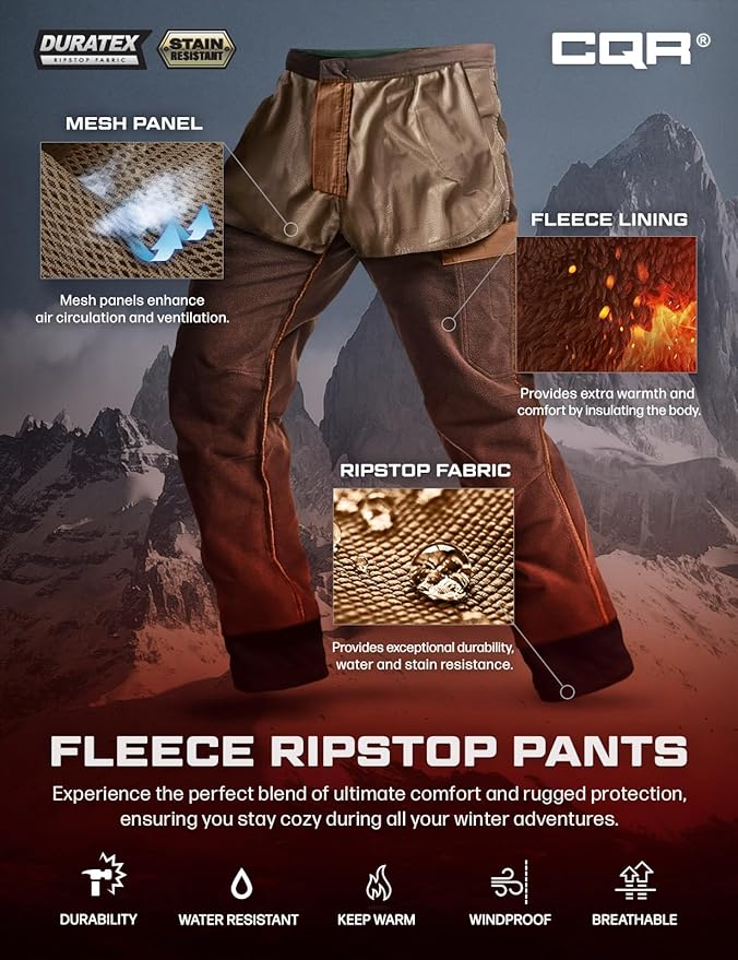 CQR Men's Winter Tactical Cargo Pants, Thermal Fleece Lined Outdoor Snow Ski Hiking Work