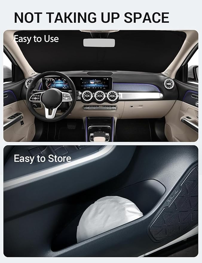Proadsy 2025 Upgrade Windshield Sun Shade Custom Fit 2020-2023 2024 2025 Mercedes Benz GLB Foldable Front Sunshade Protector Sun Visor Blocks UV Rays Keep Car Cooler