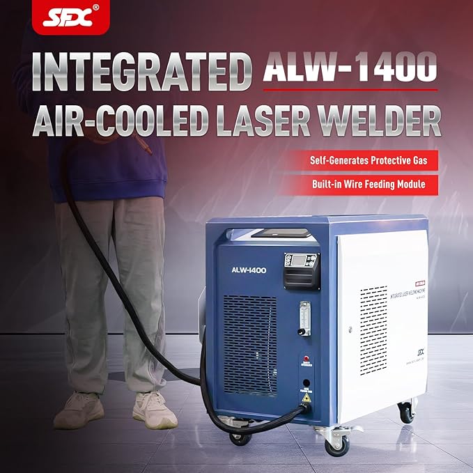 Laser Welding Machine 1400W Air Cooled Laser Welder 220V Integarated Welding Machine Self-Generates Protective Gas for Metal Stainless Steel Aluminum Copper Brass Class 1 0.39mW