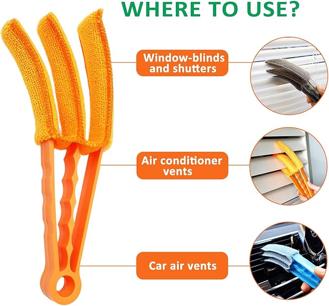 3 Pack Microfiber Feather Duster with 6 Microfiber Sleeves, Window Blind Cleaner, Blind Duster, Blinds Cleaning Tools