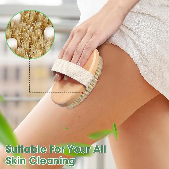 Gejoy 2 Pcs Dry Brushing Body Brush Exfoliating Brush with Massage Nodule Dry Skin Body Scrubber for Shower Bath Back Circulation Improvement Dead Skin Exfoliator (4.92 x 2.56 Inches,Wood Color)
