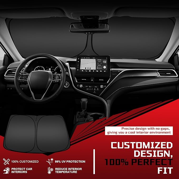 Windshield Sun Shade for Toyota Camry 2012-2017 LE XSE XLE Hybrid SE Sedan Foldable Sunshade for Car Front Window Blocks UV Rays and Heat Automotive Interior Protector Custom Fit Accessories