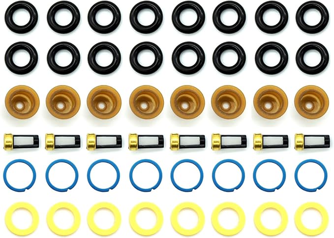 HiSport Fuel Injector Seal Kits Rebuild Set Include O-rings, Pintle Caps, Seal Spacers, Filter Baskets with 1pcs Filter Removal Tool [8 Set]