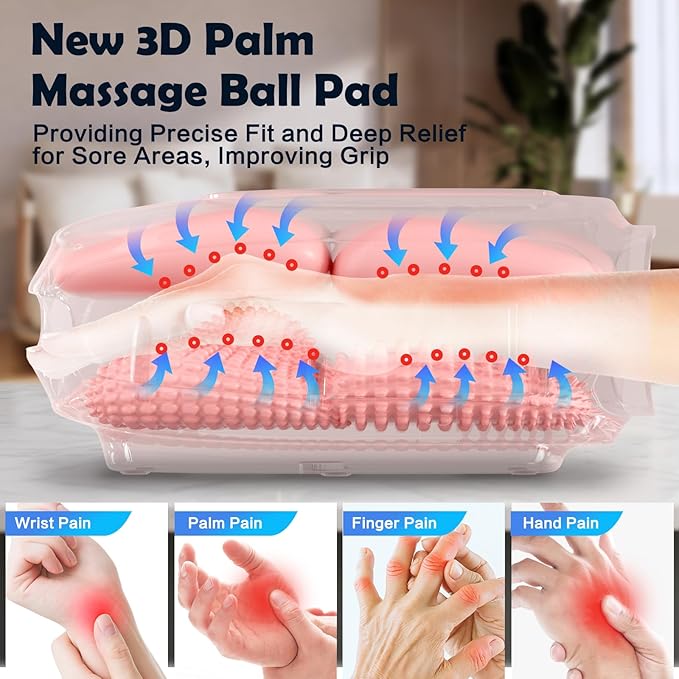 Cordless Hand Massager, Hand Massage with 3 Heat and 3 Vibration, 5 Levels Pressure Point Therapy for Arthritis, Pain Relief, Carpal Tunnel, Gift for Men Women Parents Relaxation at Office