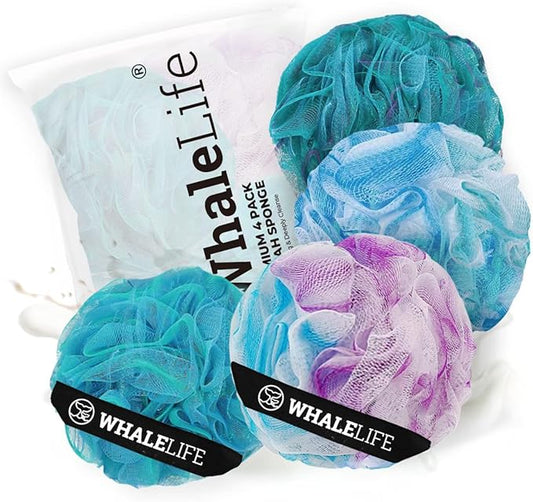 Loofah Sponge Bath Sponge for Women Men 4 Pack (Blue Conbine)