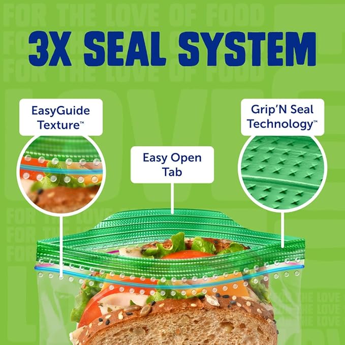 Ziploc Sandwich and Snack Bags with EasyGuide Texture, Plastic Storage Bags with Grip 'n Seal Technology, 270 Bags Total (Packaging May Vary)