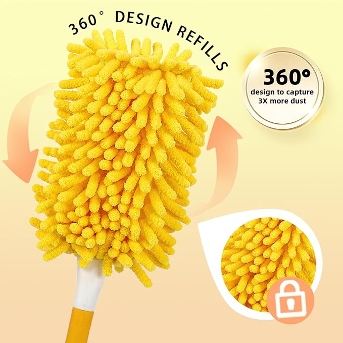 Reusable Duster Refill Compatible with Swiffer Hand Duster - 360 Heavy Duty Dusters Refills - Microfiber Ceiling Fan Duster for Swiffer Dusters Extended Handle, 4 Pack(Handle is Not Included)