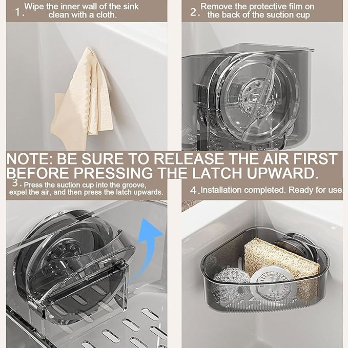 2PCS Sink Organizer Rack for Kitchen for Sponges, Scrubbers, Sink Corner Drain Box,with Adhesive Suction Cup Mount (Black)