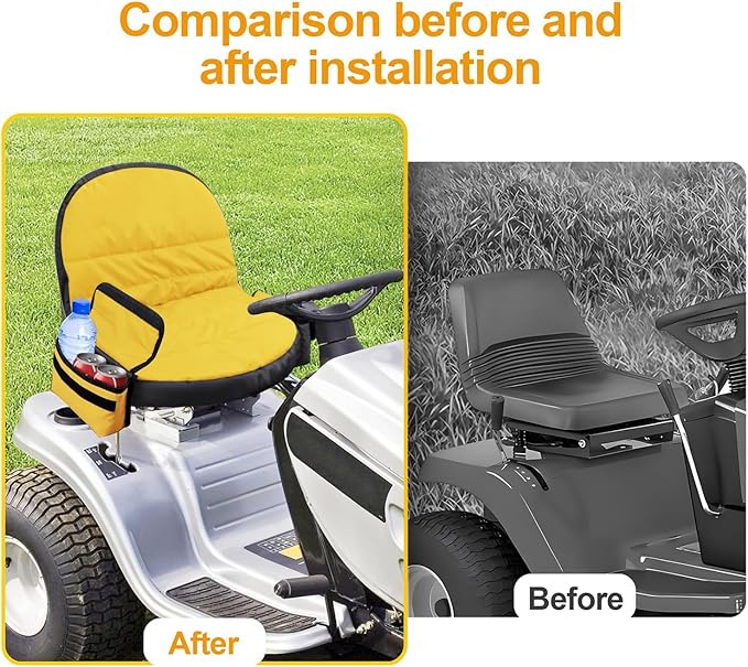 Lawn Tractor Seat Cover with Pocket, Compatible with John Deere, Cub Cadet, Craftsman, Kubota, Husqvarna, Fit for Seat Back Heights of 12.5-14 Inches -Yellow